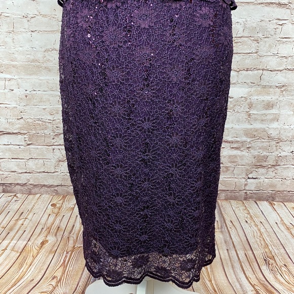 R & M Richards Dress 8 Sleeveless Lacy Sequin Tiered Lined Sheath Purple NWT - Picture 5 of 12
